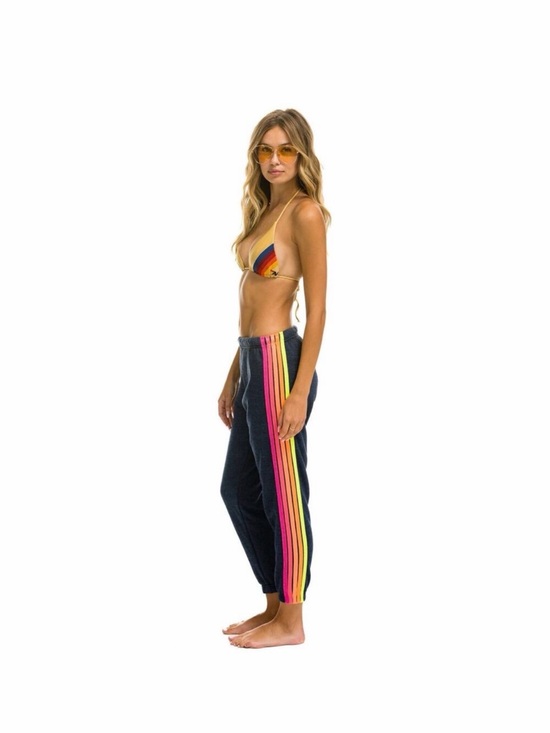 Aviator Nation Pants - Aviator Nation 5 Stripe Sweatpant Heather Navy Size Medium